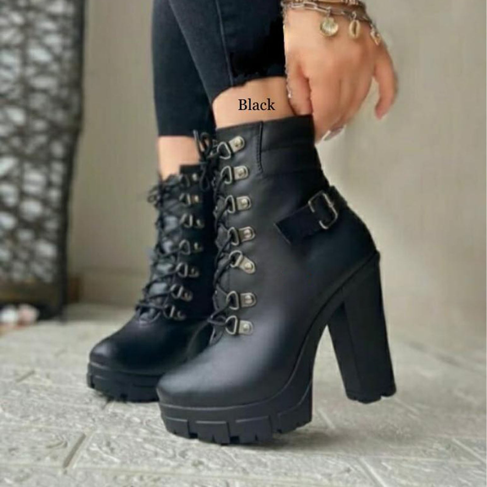 BOTIN MUJER KAMI 1299-75 TACO #9 CON PLATAFORMA #2 COLOR NEGRO - 3