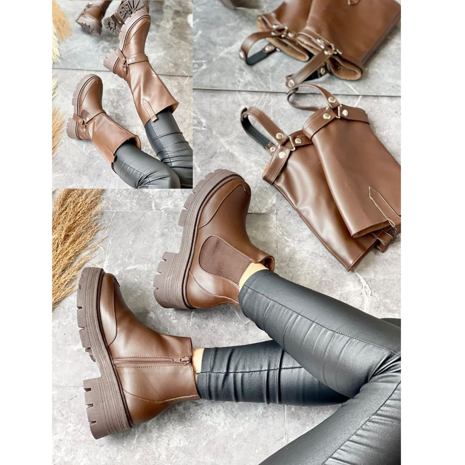 BOTA MUJER DOS EN UNO 1299-69 COLOR MARRON - 2