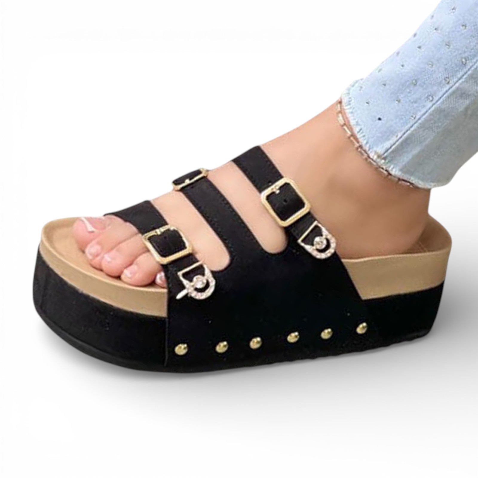 SANDALIA SUECO MUJER PLATAFORMA #5 GAMUZA 1299-55 COLOR NEGRO - 1