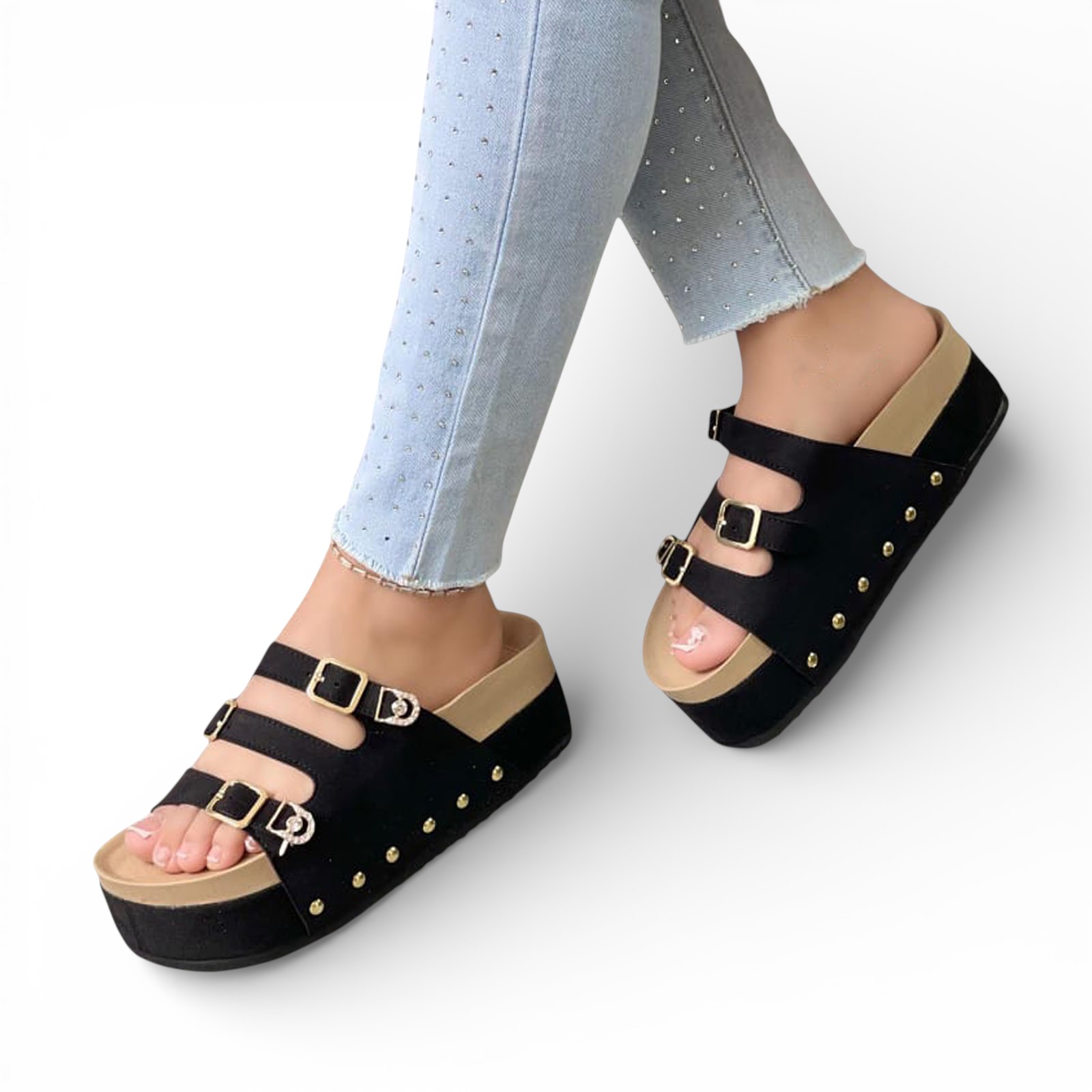 SANDALIA SUECO MUJER PLATAFORMA #5 GAMUZA 1299-55 COLOR NEGRO - 2