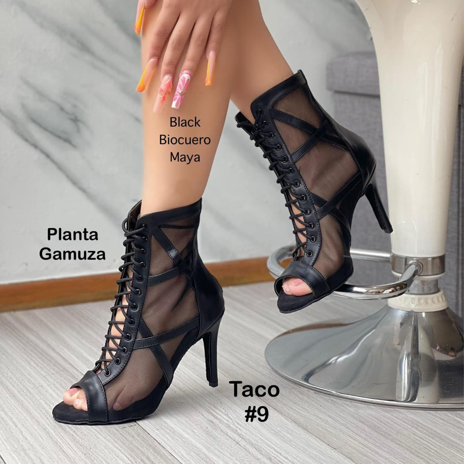 BOTIN MUJER HELLS PARA BAILE 1299-85 MALLA MIXTO TACO 9 COLOR NEGRO - 3