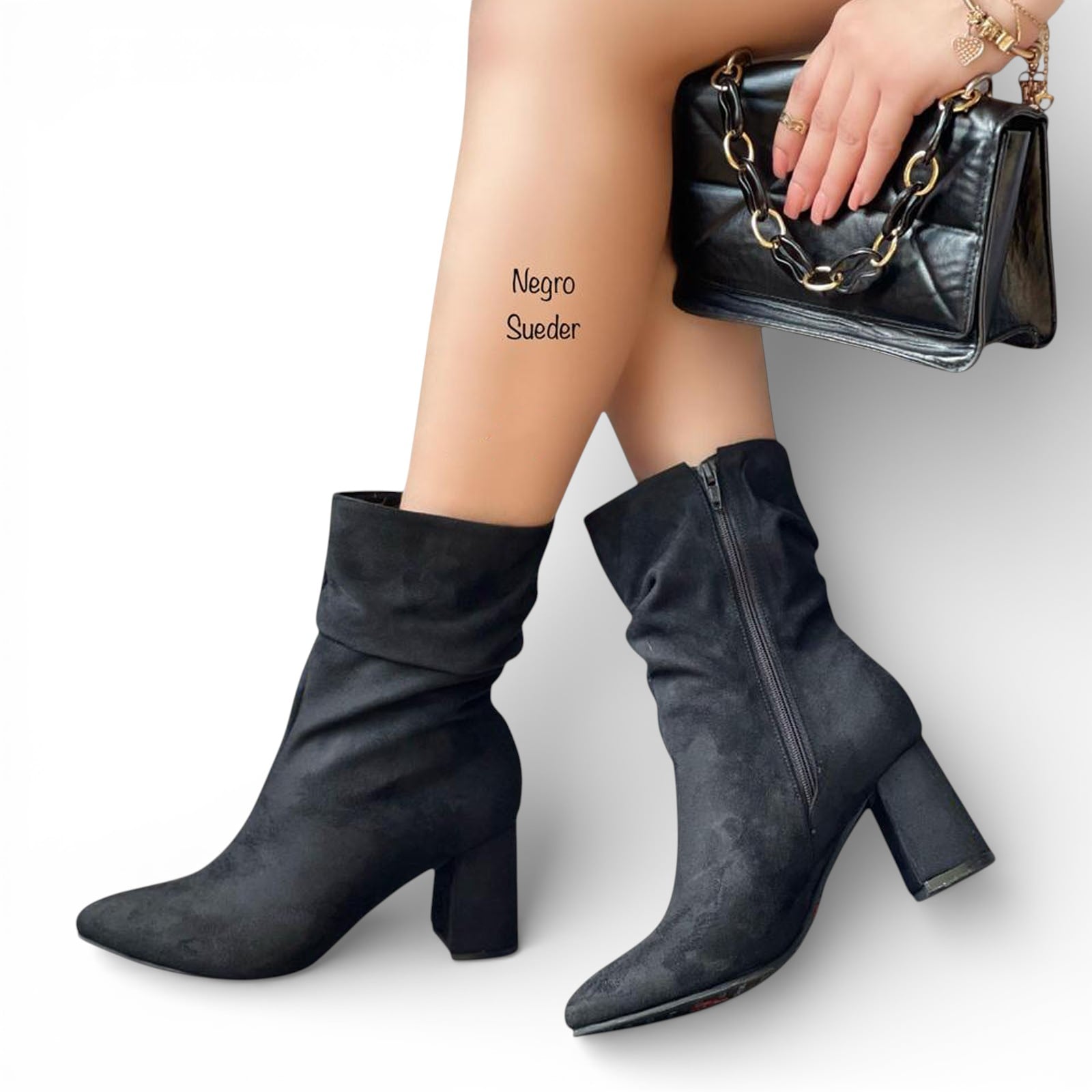 BOTIN MUJER CORRUGADO 1299 - 68 CUADRADO TACO #9 COLOR NEGRO - 2
