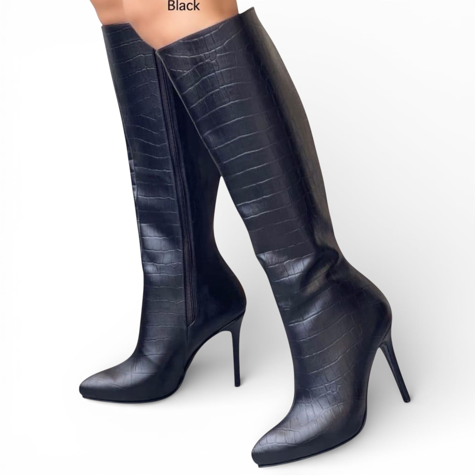BOTA MUJER LEONA 1299-95 LABRADO TACO AGUJA #9 COLOR NEGRO - 1