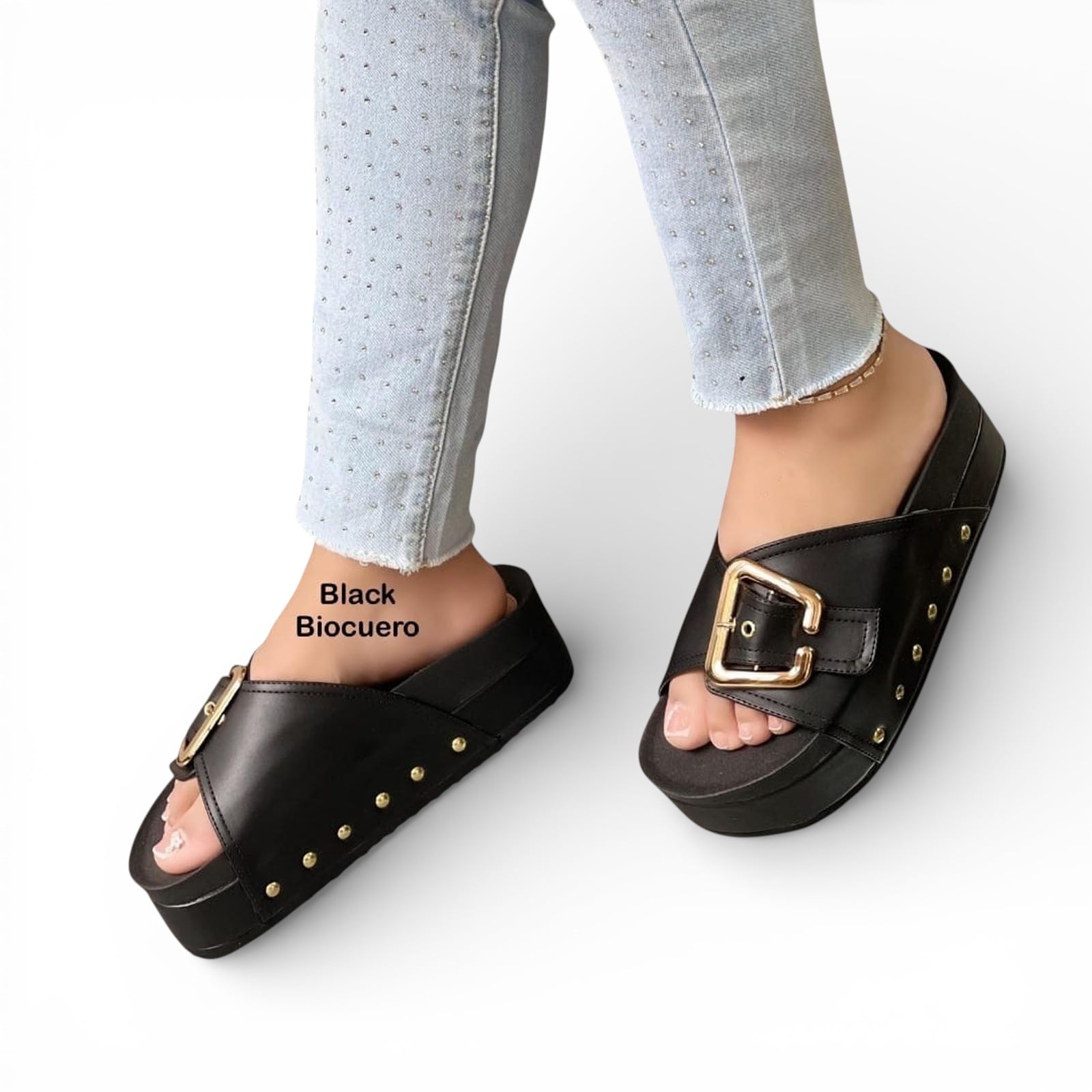 SANDALIA SUECO MUJER PLATAFORMA #5 HEBILLON 1299-55 COLOR NEGRO - 2
