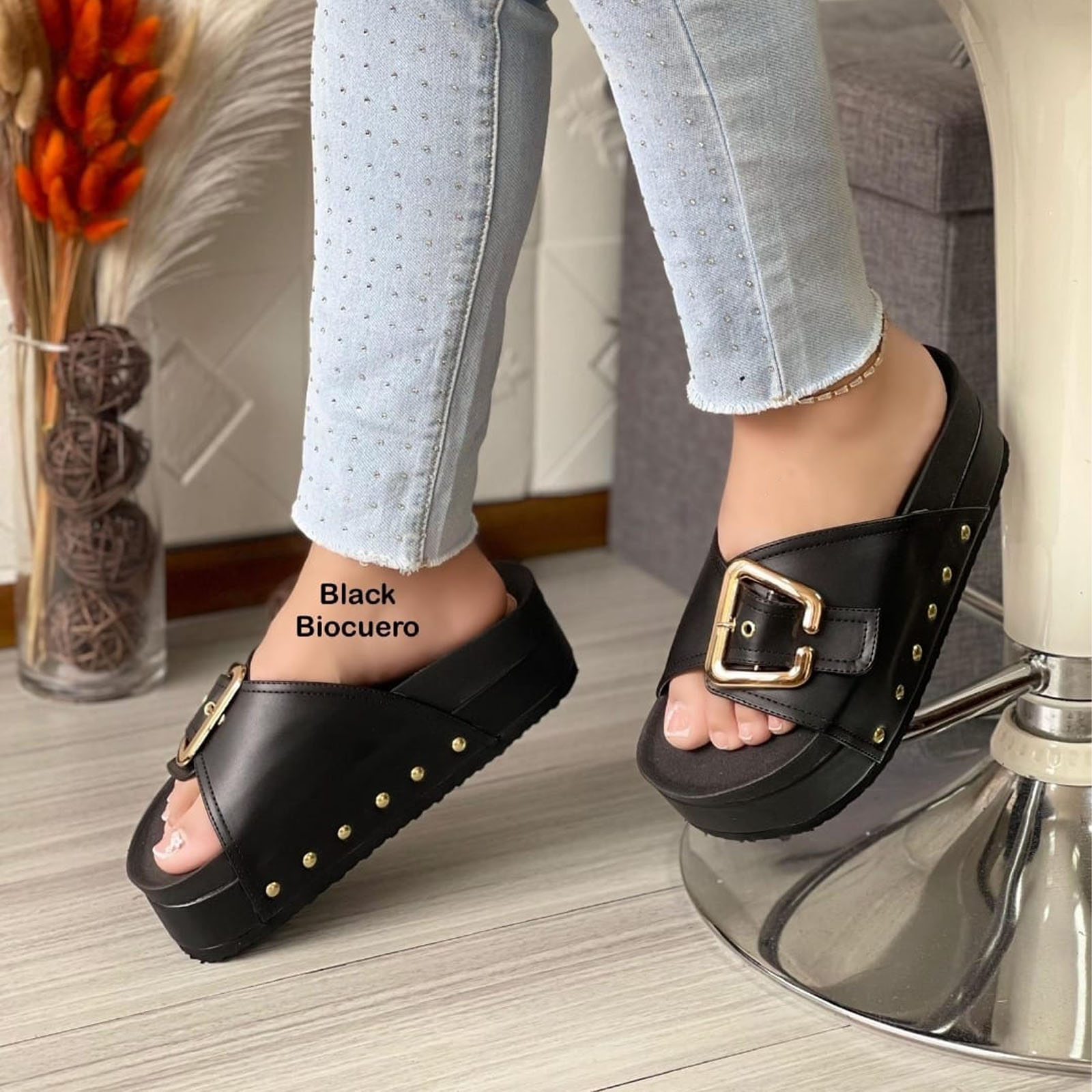 SANDALIA SUECO MUJER PLATAFORMA #5 HEBILLON 1299-55 COLOR NEGRO - 3