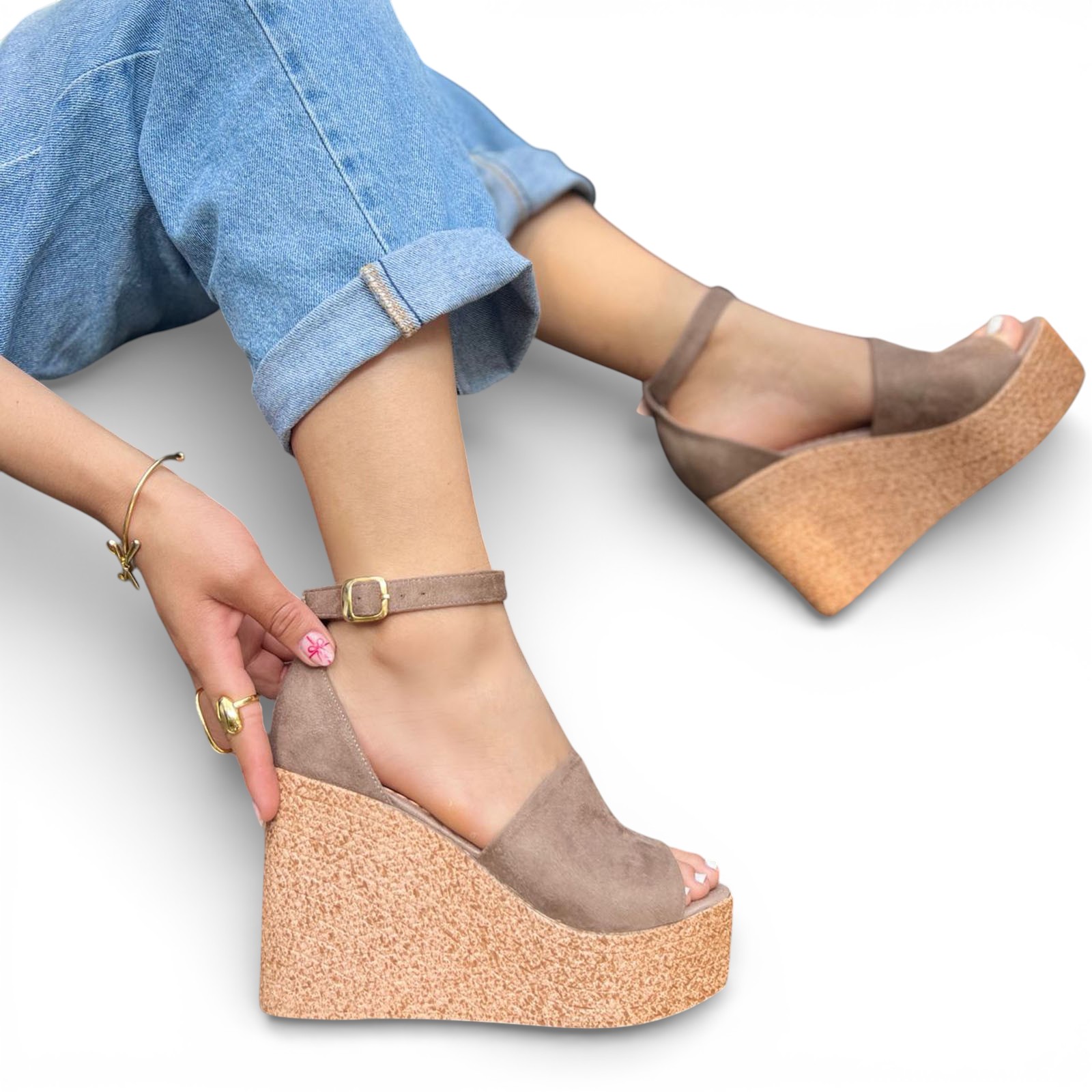SANDALIA MUJER CUÑA 12 1062L-55 COLOR BEIGE - 2