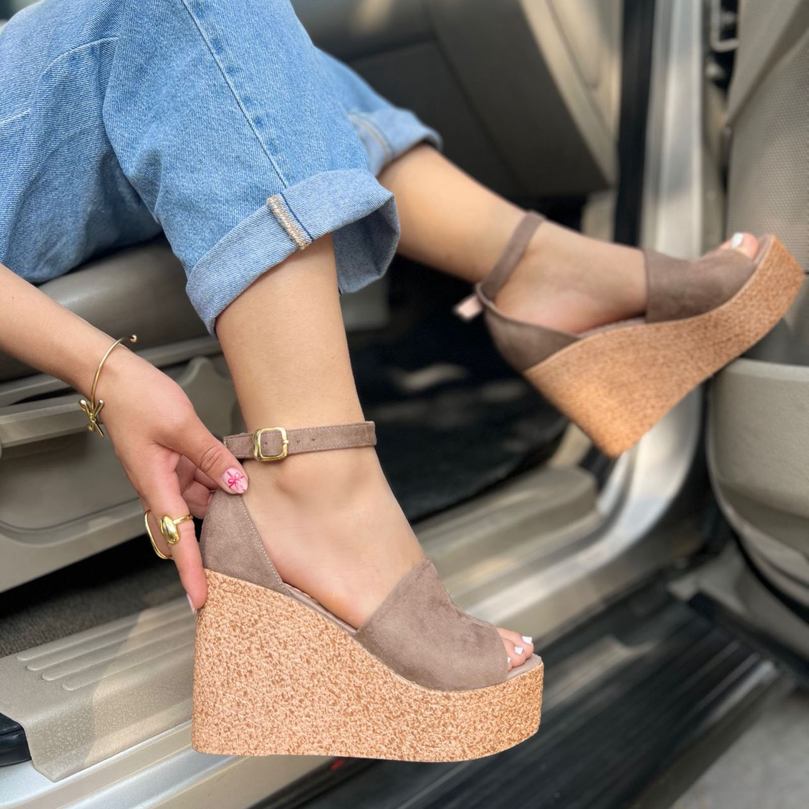 SANDALIA MUJER CUÑA 12 1062L-55 COLOR BEIGE - 3