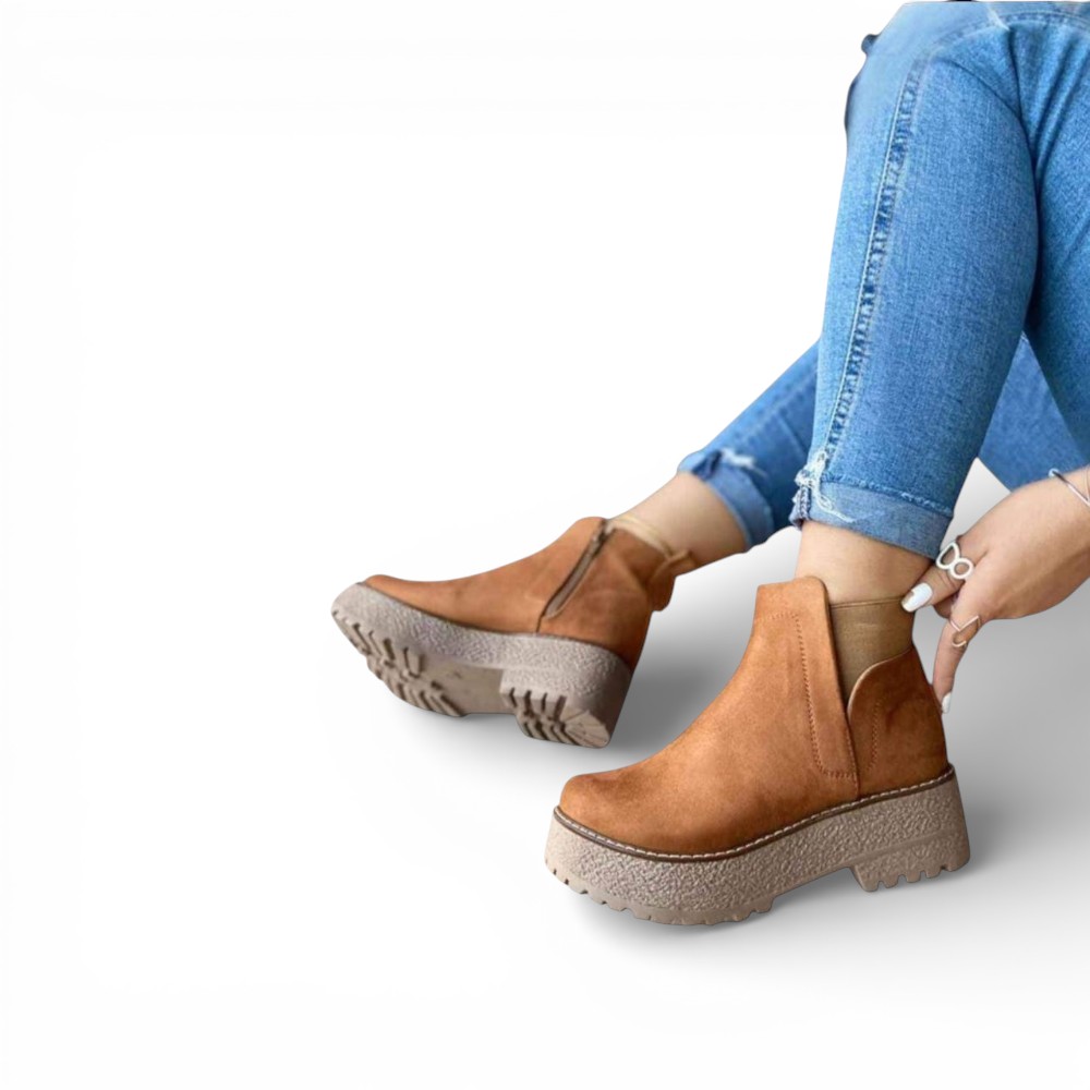 BOTIN MUJER GAMUZA ELASTICO 2086L-60 COLOR CAMEL - 1
