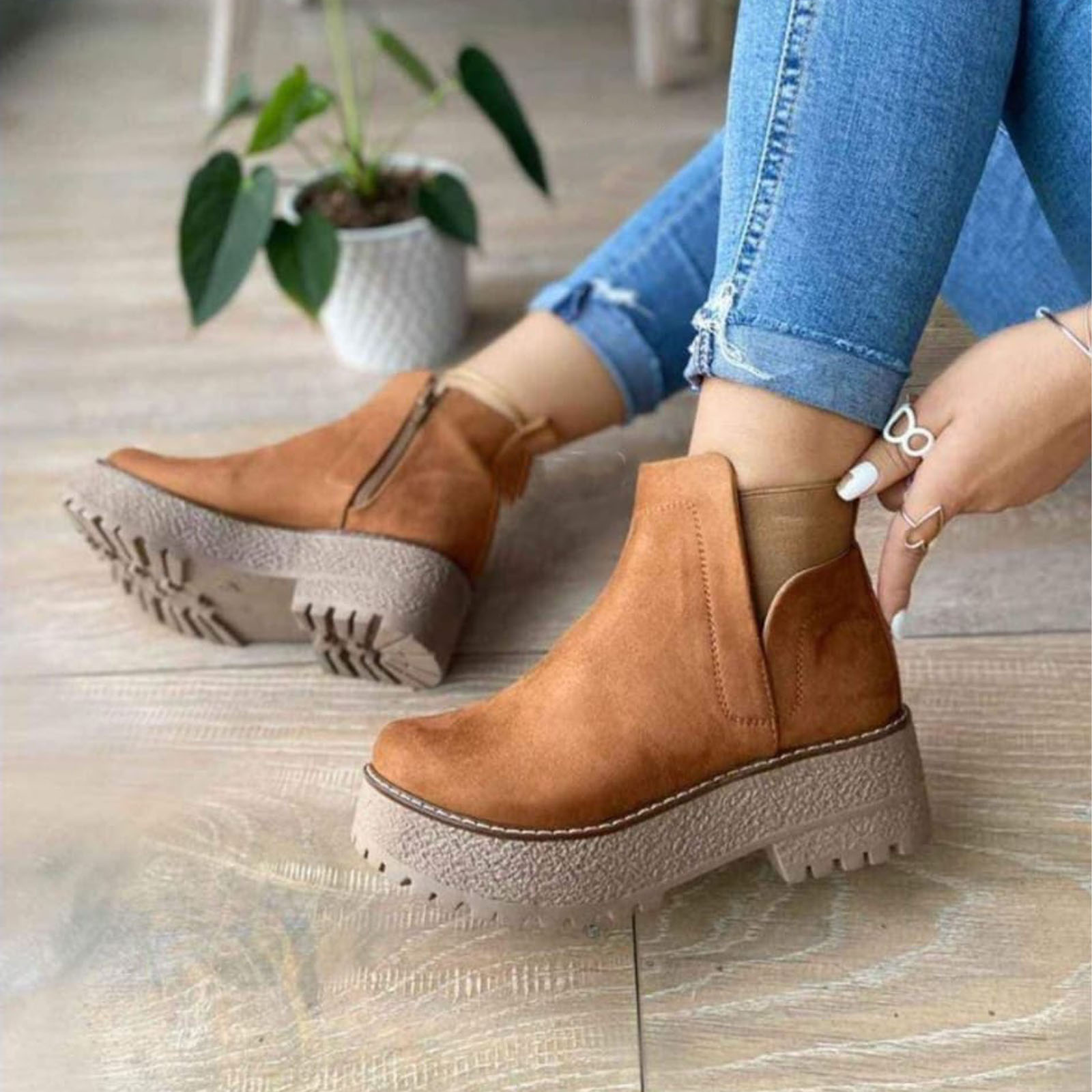BOTIN MUJER GAMUZA ELASTICO 2086L-60 COLOR CAMEL - 2