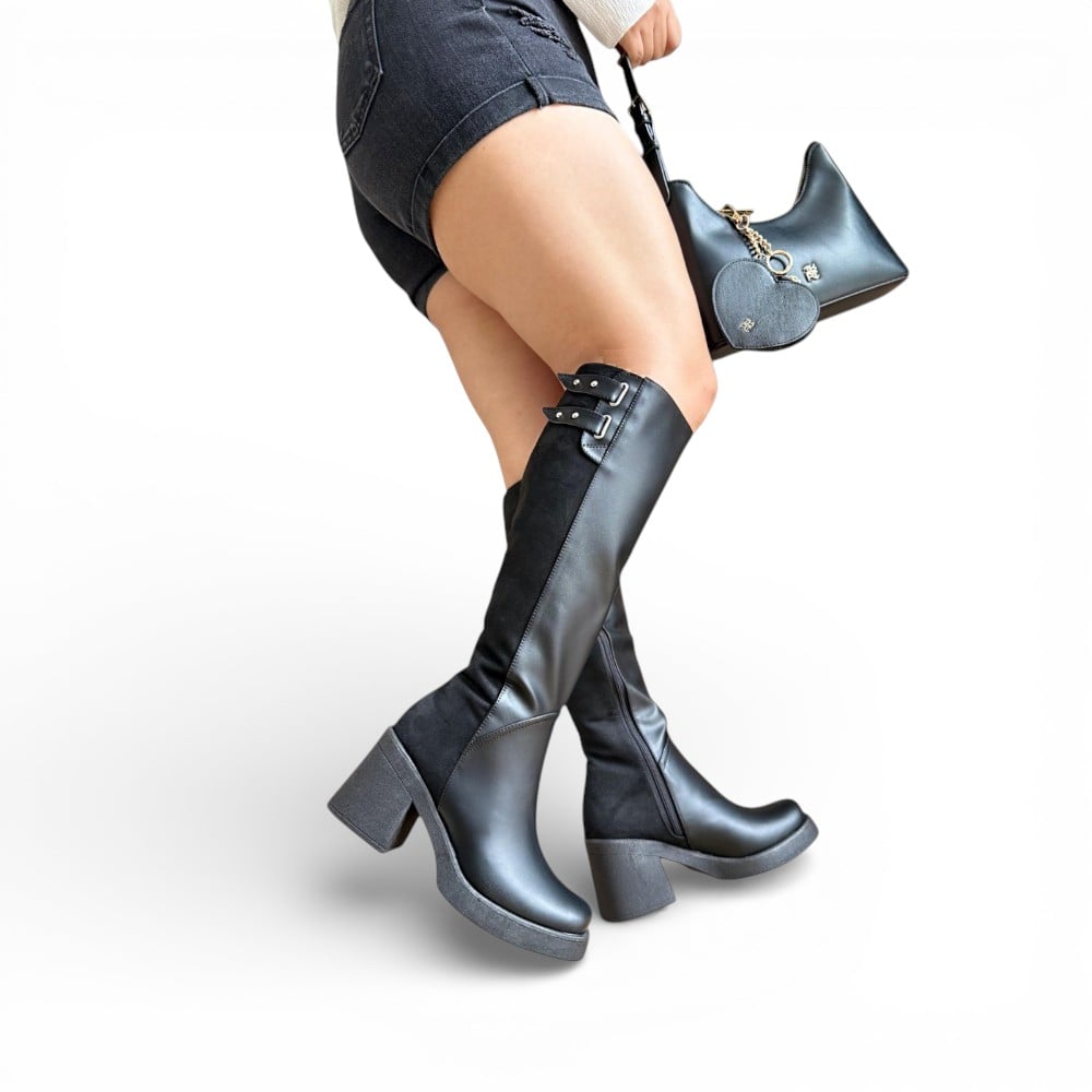 BOTA MUJER TACO 7 2086-75 DOS DETALLES COLOR NEGRO - 1