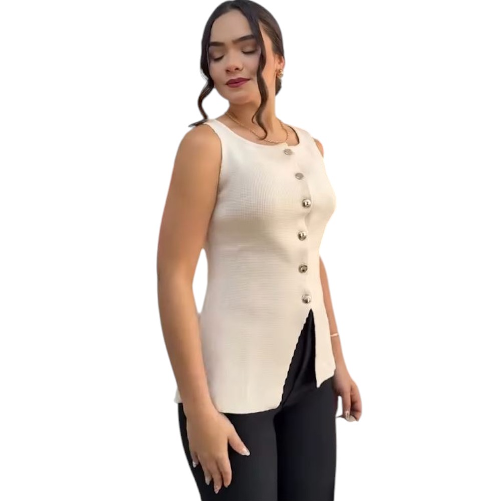 CHALECO MUJER 463G-20 ZHARA HILO COLOR CRUDO - 4