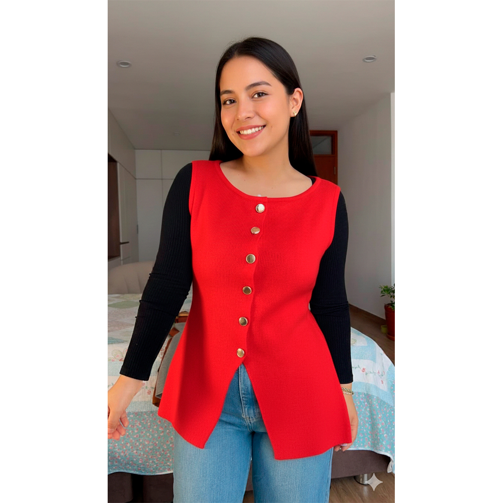 CHALECO MUJER 463G-20 ZHARA HILO COLOR ROJO - 2