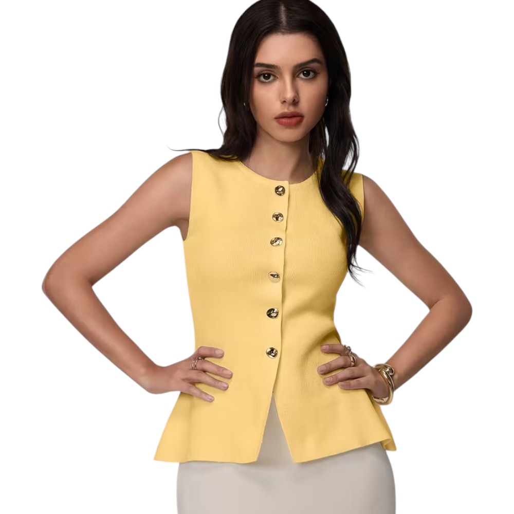 CHALECO MUJER 463G-20 ZHARA HILO COLOR AMARILLO - 3