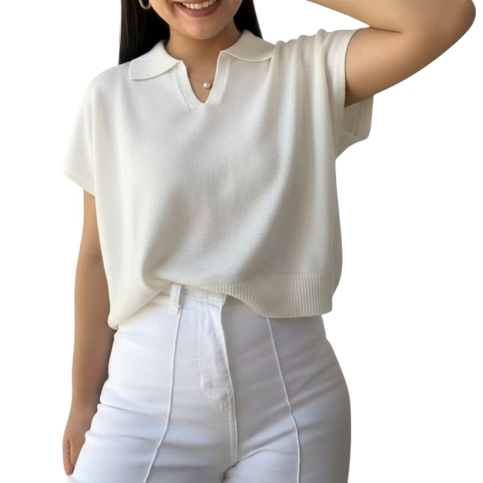 SUETER MUJER HILO MCORTA 359-18 COLOR PERLA - 1