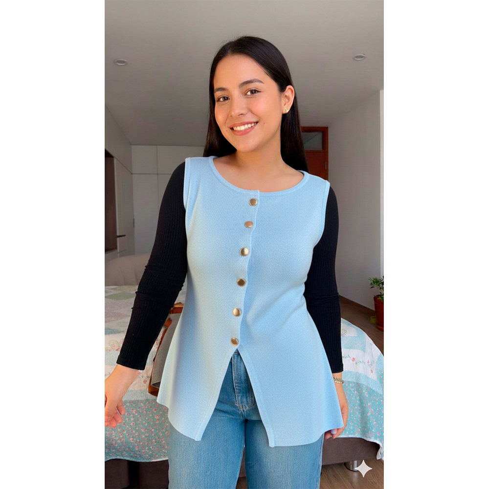 CHALECO MUJER 463G-20 ZHARA HILO COLOR CELESTE - 2