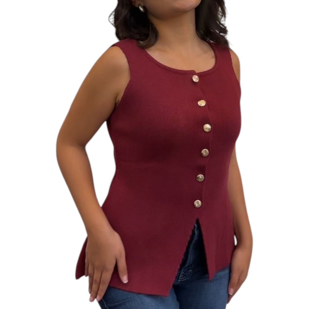 CHALECO MUJER 463G-20 ZHARA HILO COLOR VINO - 2