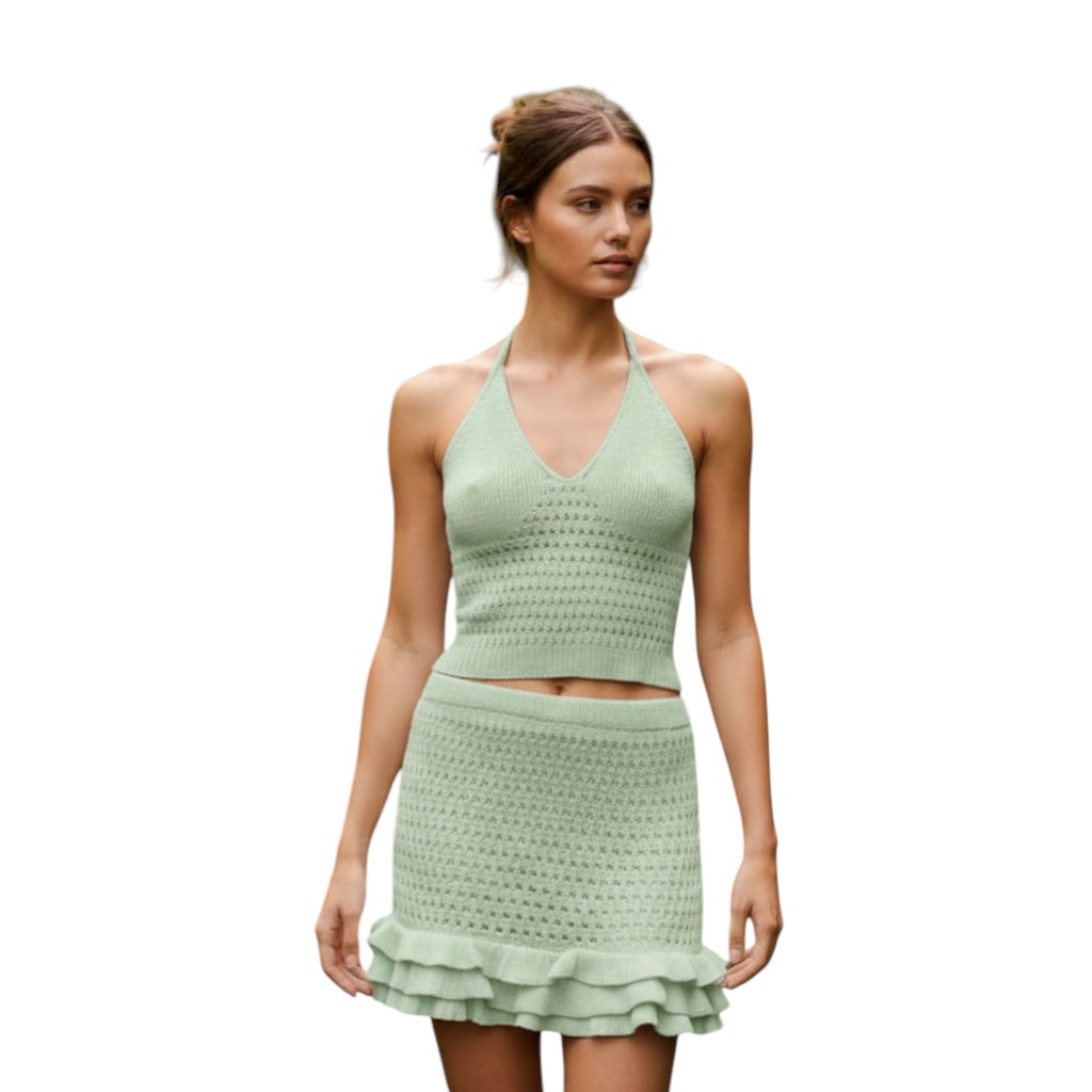 CONJUNTO MUJER TOP HALTER HILO ALGODON 358-26 COLOR MENTA - 1