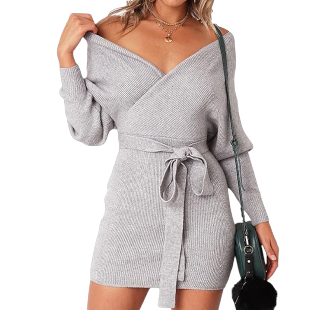VESTIDO MURCIELAGO ML INCLUYE LAZO PARA AMARRAR TIC-22 COLOR MELANGE - 2