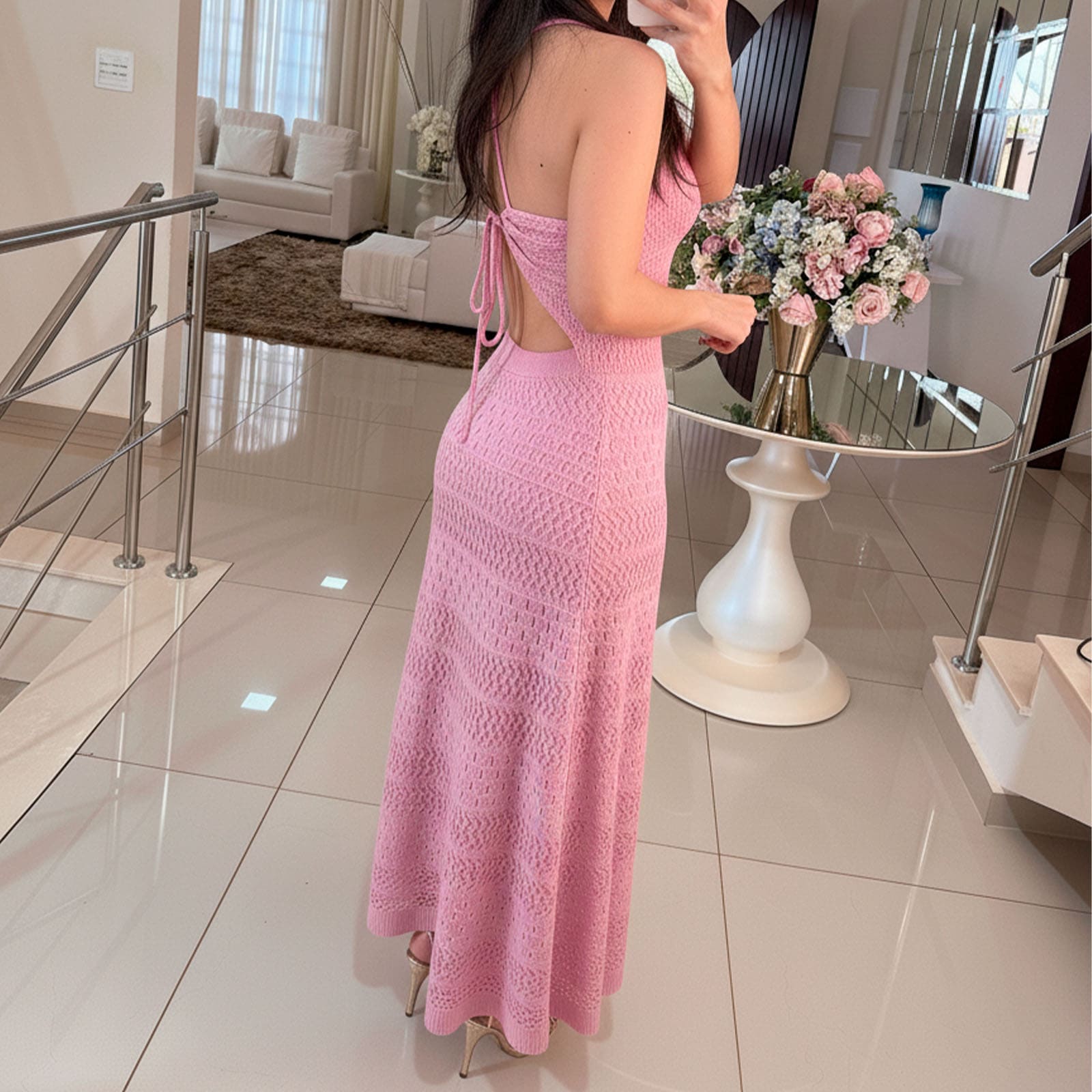 VESTIDO HILO MAXI ECOREYNA 463A-35 COLOR CHICLE - 3
