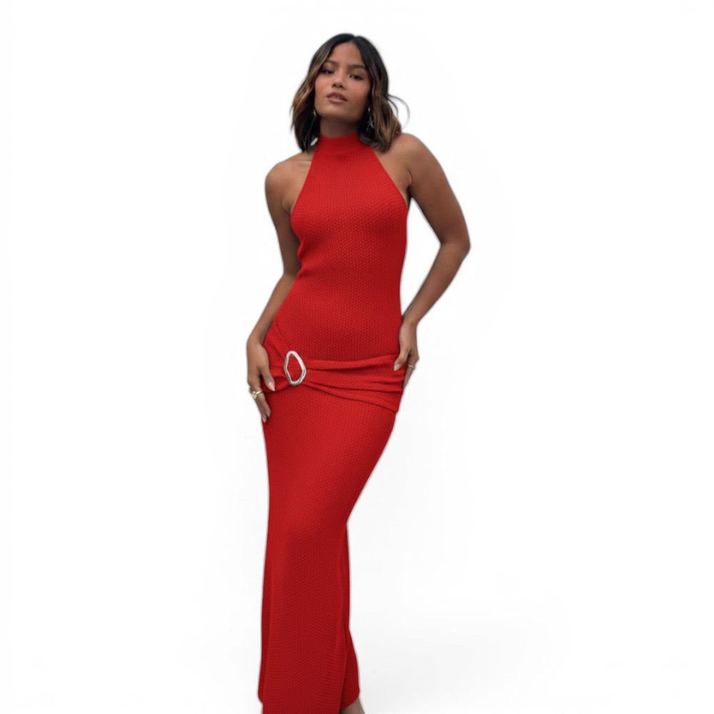 VESTIDO HALTER MAXI HILO COQUETA 463A-33 COLOR ROJO - 1