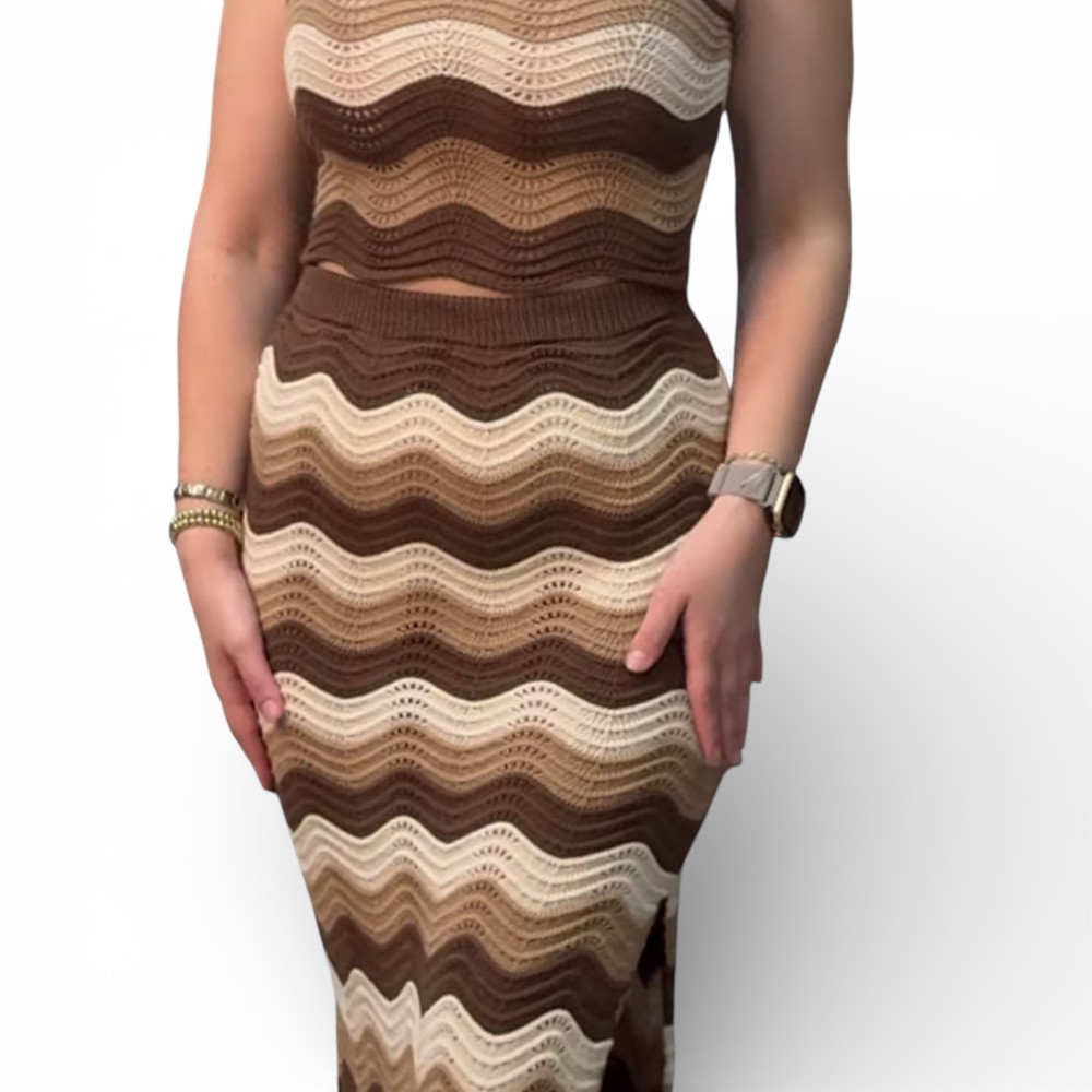 CONJUNTO MUJER HILO TEJIDO BEELA MAXI 463-30 COLOR CHOCOLATE - 3