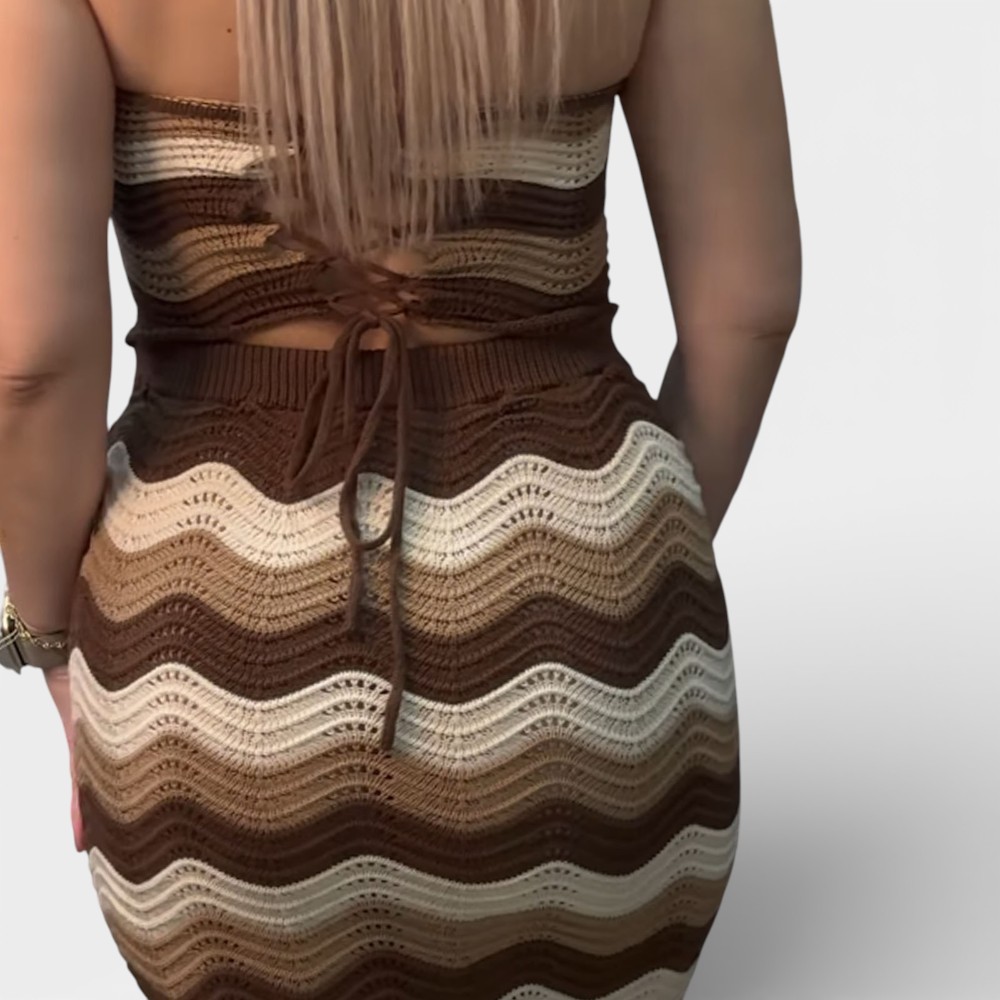 CONJUNTO MUJER HILO TEJIDO BEELA MAXI 463-30 COLOR CHOCOLATE - 4