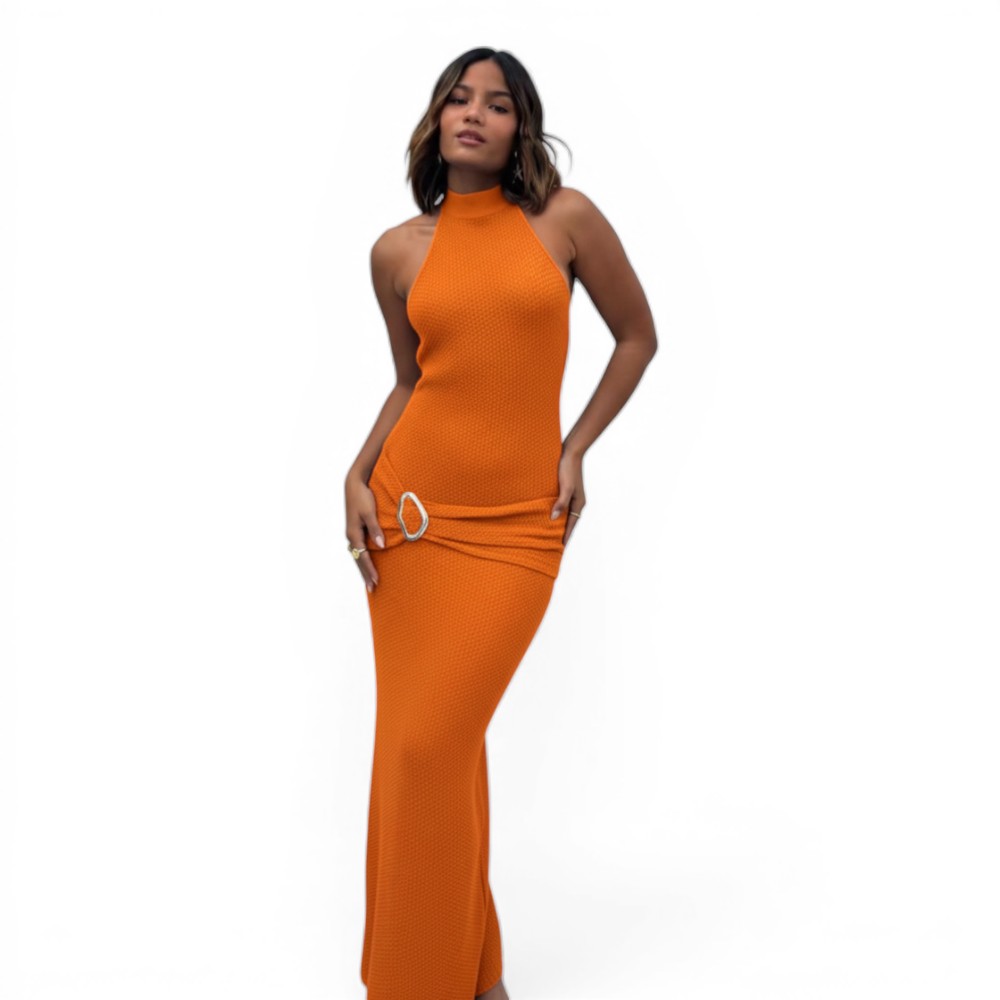 VESTIDO HALTER MAXI HILO COQUETA 463A-33 COLOR NARANJA - 1