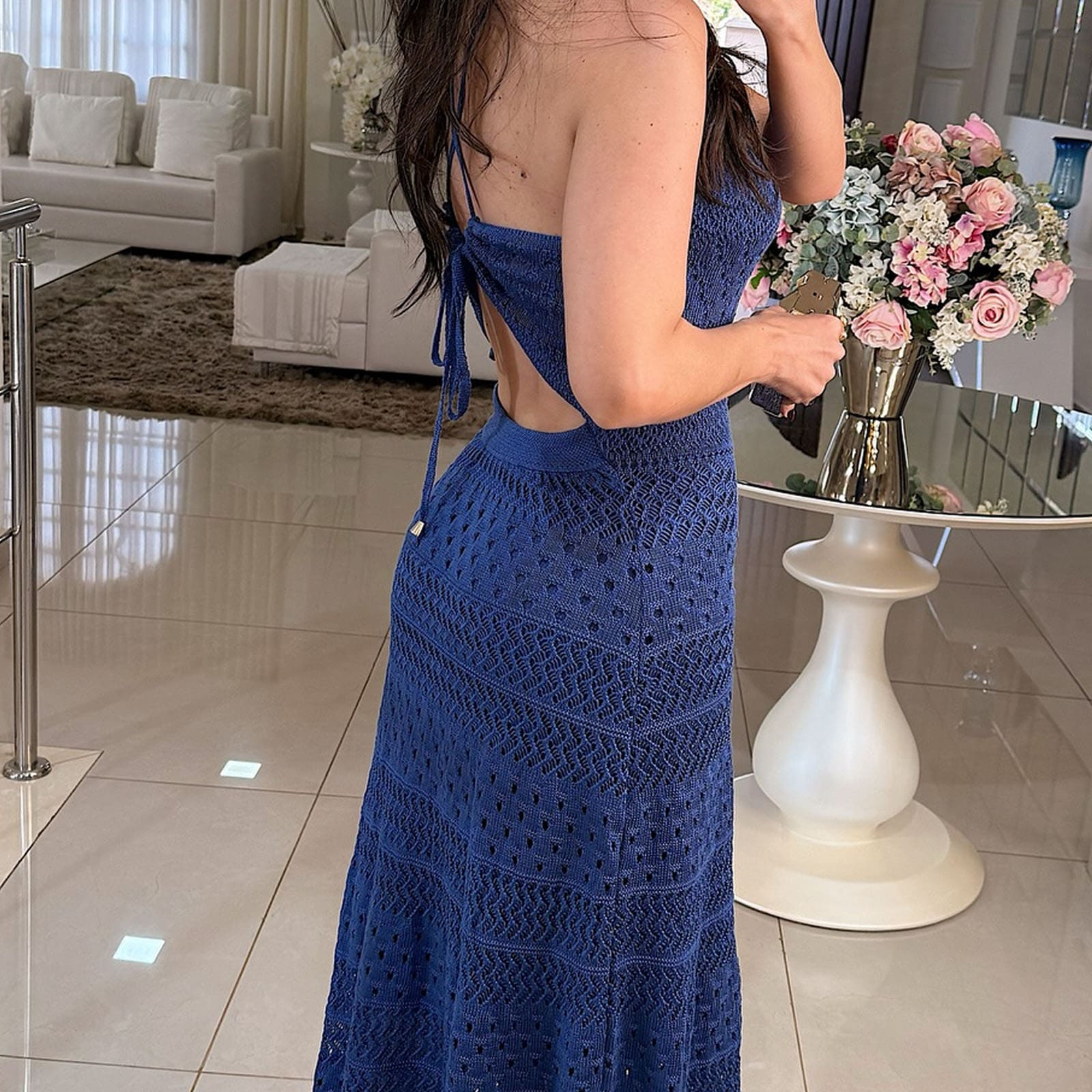 VESTIDO HILO MAXI ECOREYNA 463A-35 COLOR AZUL - 3