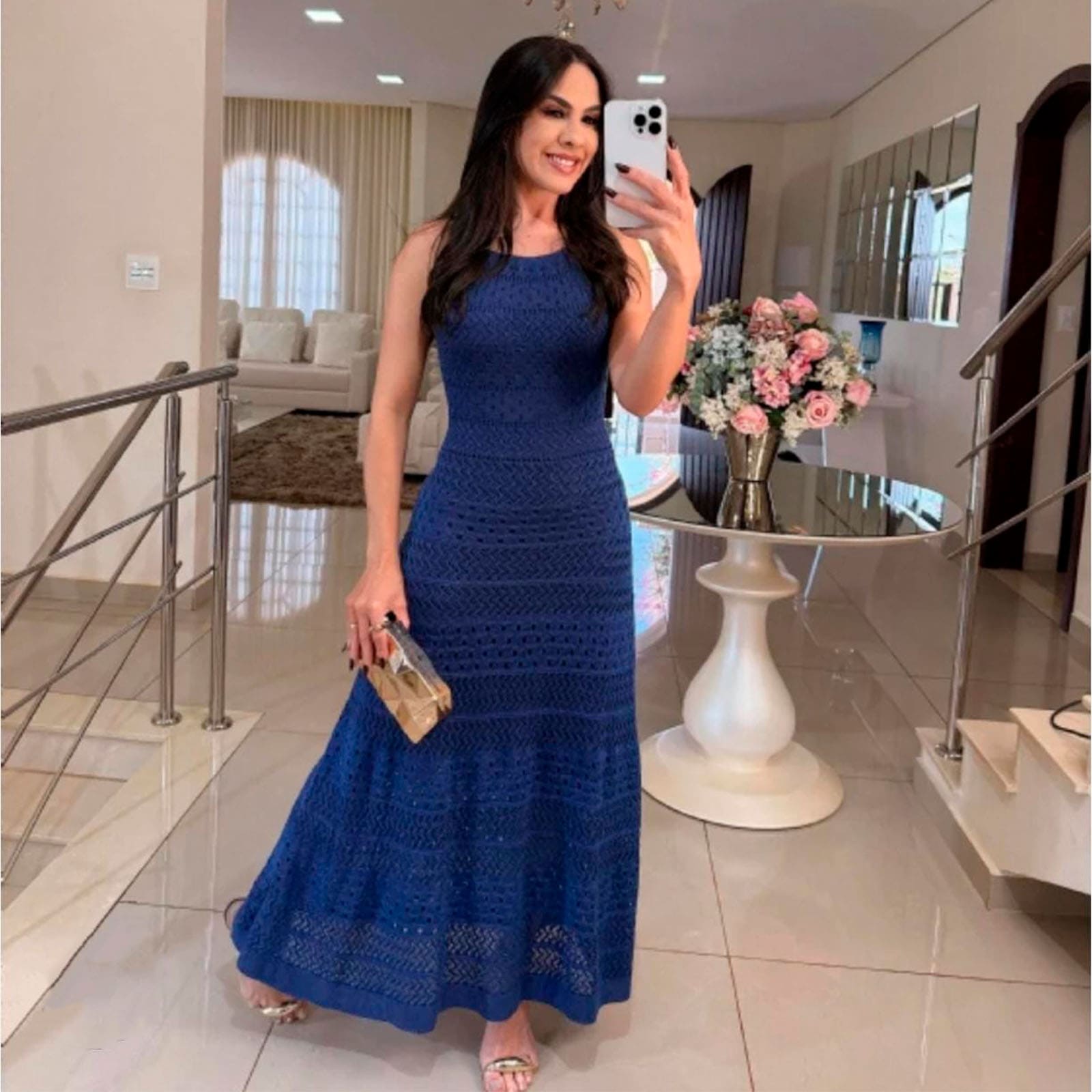 VESTIDO HILO MAXI ECOREYNA 463A-35 COLOR AZUL - 4