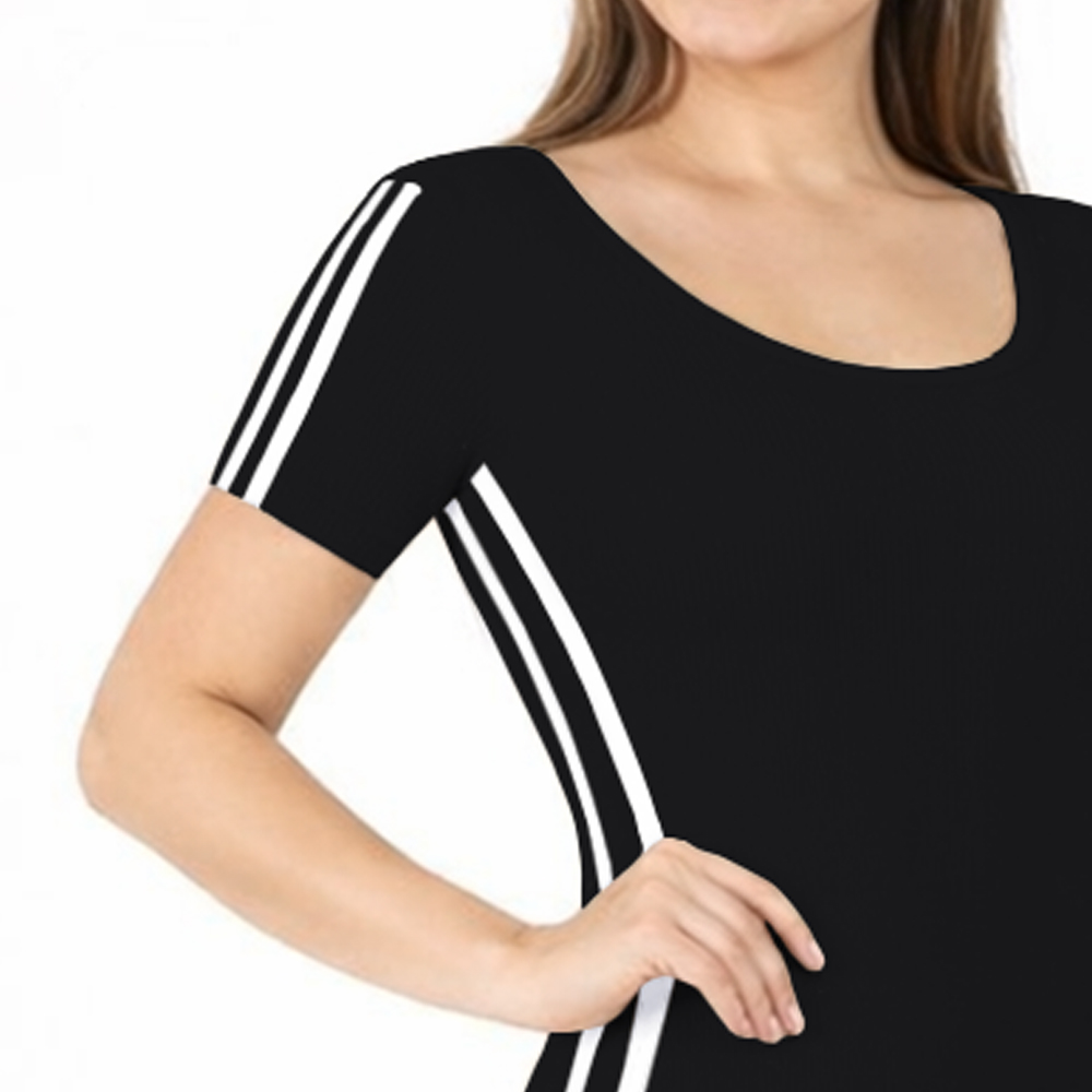 VESTIDO RAYADO MANGA CORTA AMARRE ATRAS RIB GRUESO TIC-16 COLOR NEGRO - 2