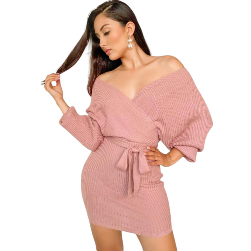 VESTIDO MURCIELAGO FALDA CORTA INCLUYE LAZO TIC-22 COLOR PALO ROSA - 1