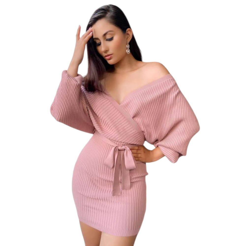VESTIDO MURCIELAGO FALDA CORTA INCLUYE LAZO TIC-22 COLOR PALO ROSA - 2