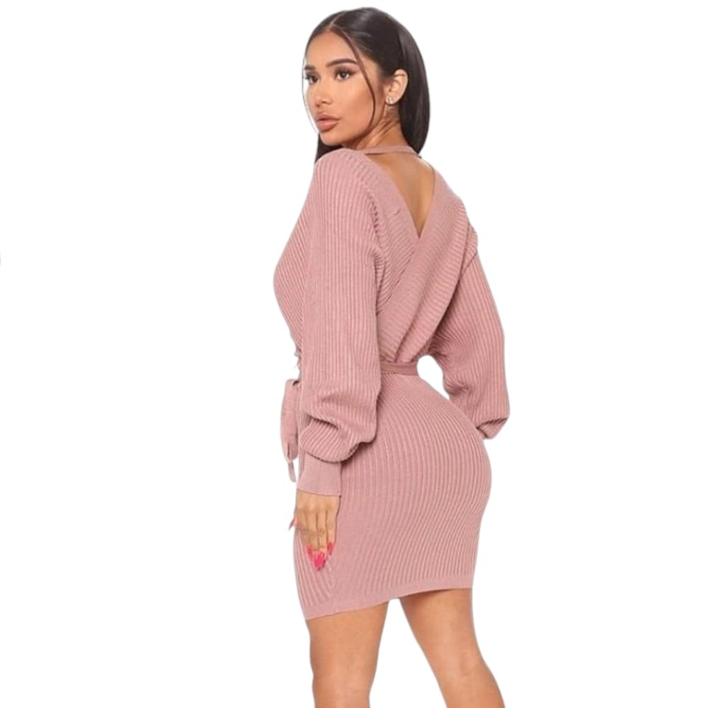 VESTIDO MURCIELAGO FALDA CORTA INCLUYE LAZO TIC-22 COLOR PALO ROSA - 3