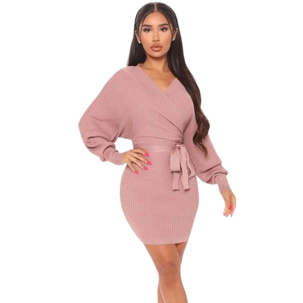 VESTIDO MURCIELAGO FALDA CORTA INCLUYE LAZO TIC-22 COLOR PALO ROSA - 4