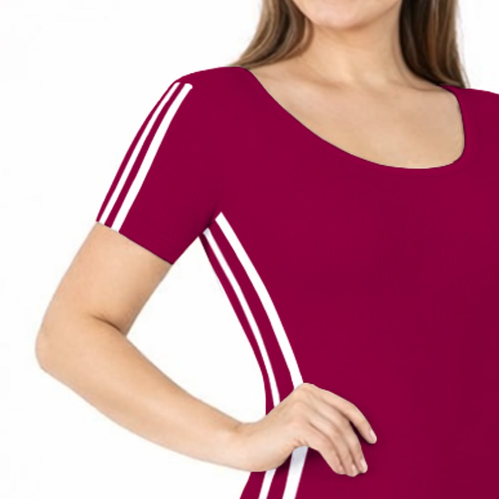 VESTIDO RAYADO MANGA CORTA AMARRE ATRAS RIB GRUESO TIC-16 COLOR VINO - 3