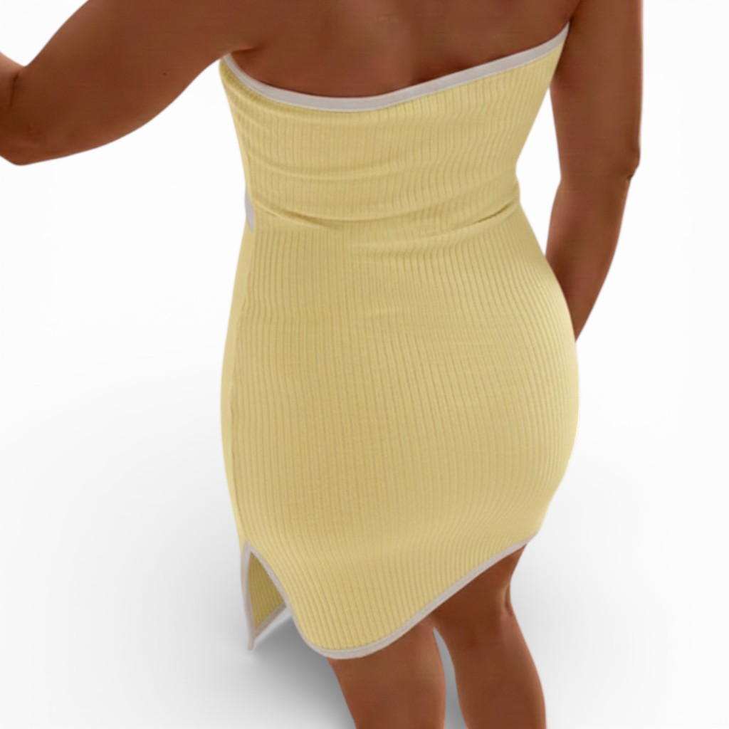 VESTIDO HILO DOBLE FALDA 359-25 COLOR AMARILLO - 2