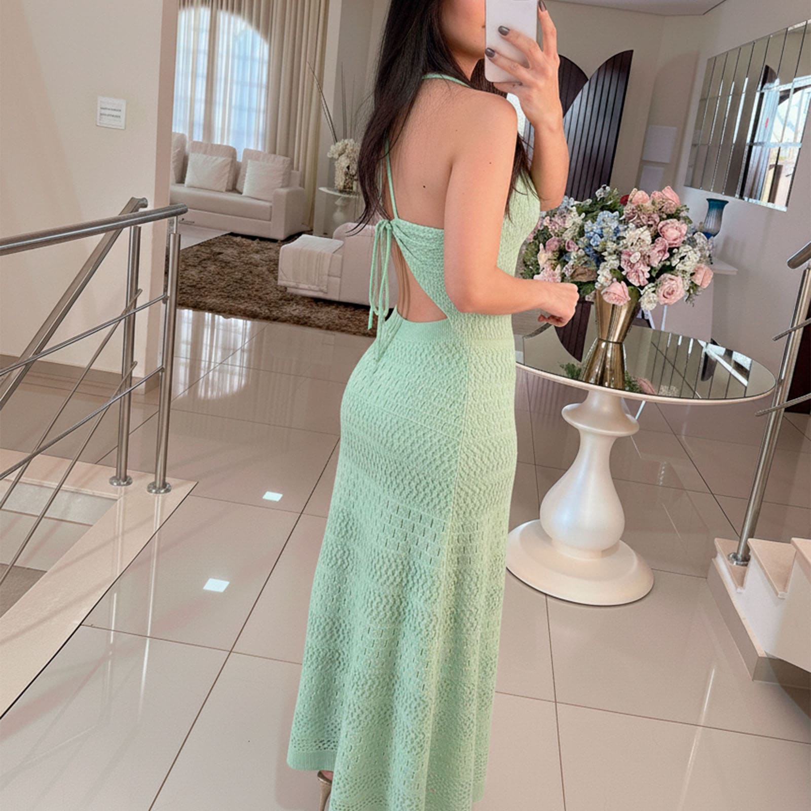 VESTIDO HILO MAXI ECOREYNA 463A-35 COLOR MENTA - 2