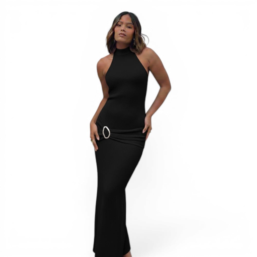 VESTIDO HALTER MAXI HILO COQUETA 463A-33 COLOR NEGRO - 1
