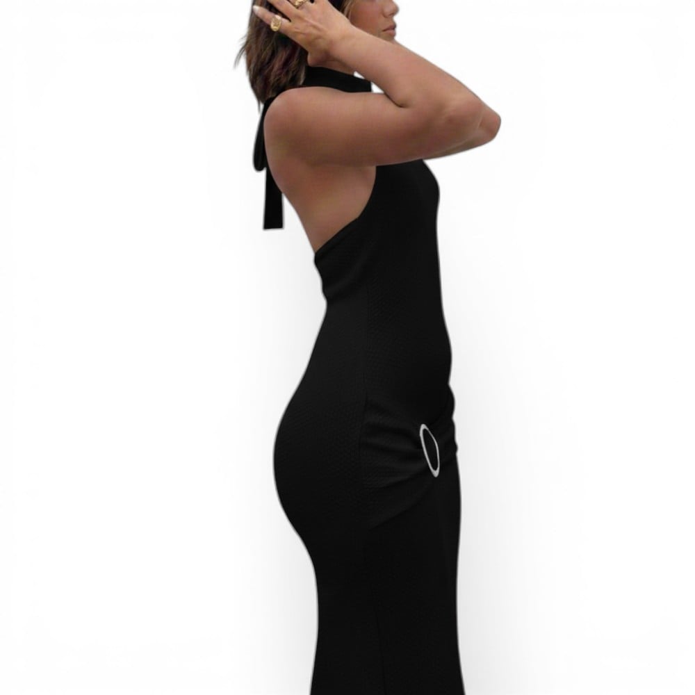 VESTIDO HALTER MAXI HILO COQUETA 463A-33 COLOR NEGRO - 2