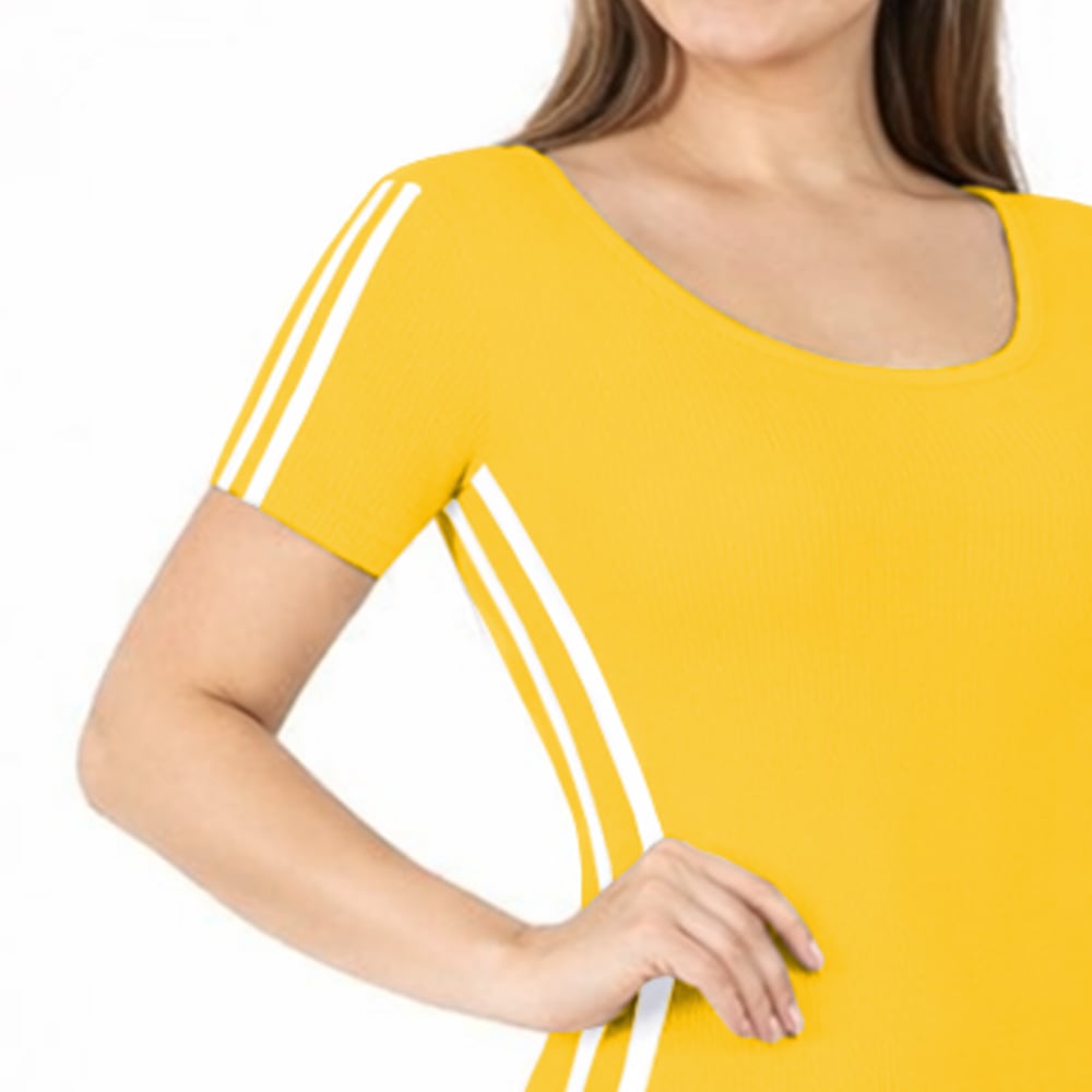 VESTIDO RAYADO MANGA CORTA AMARRE ATRAS RIB GRUESO TIC-16 COLOR MOSTAZA - 4