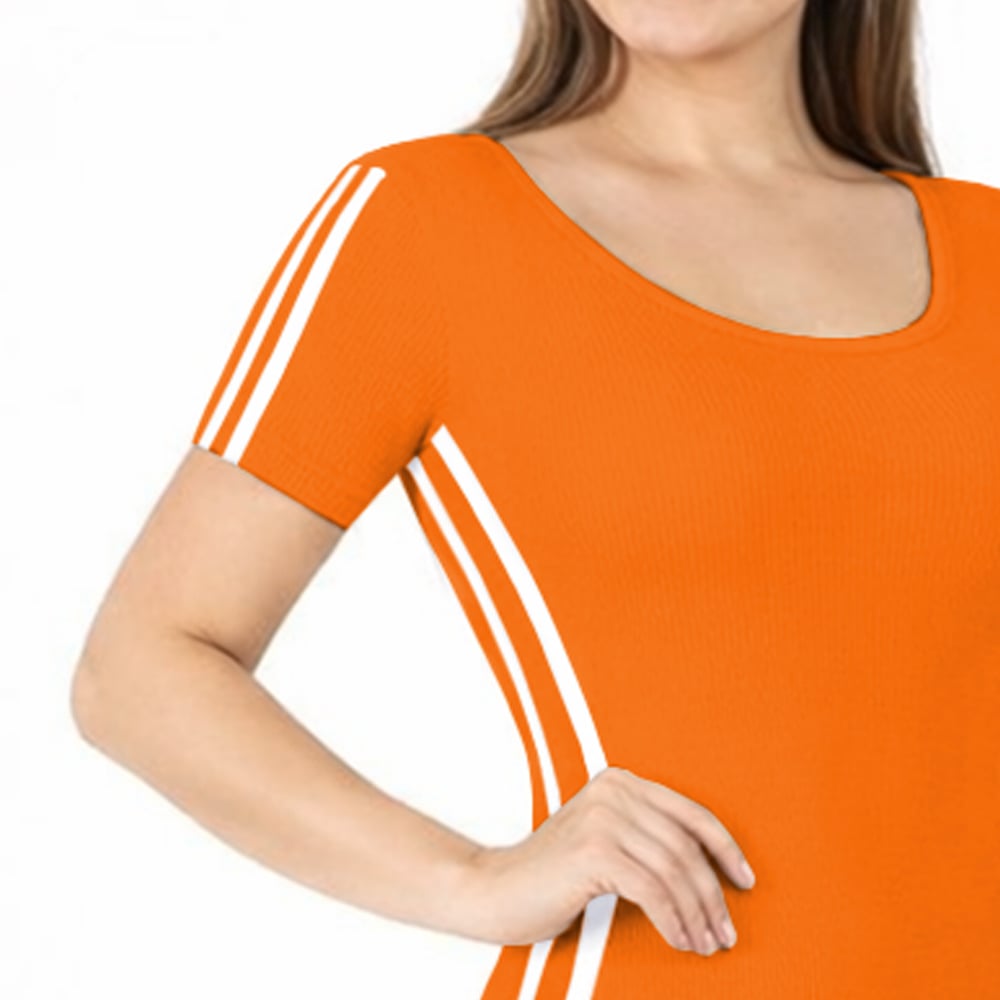 VESTIDO RAYADO MANGA CORTA AMARRE ATRAS RIB GRUESO TIC-16 COLOR NARANJA - 2