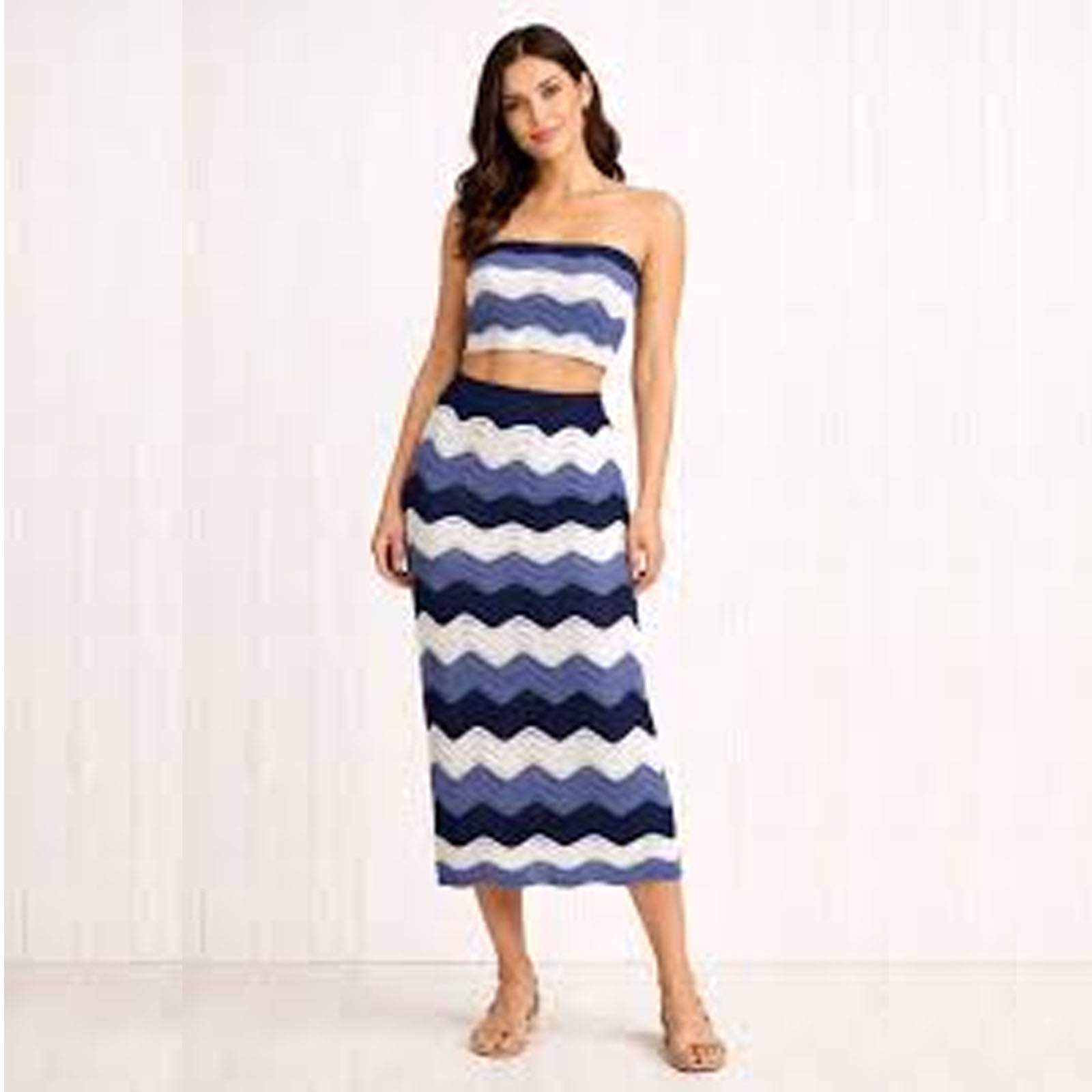CONJUNTO MUJER HILO TEJIDO BEELA MAXI 463-30 COLOR AZUL - 1