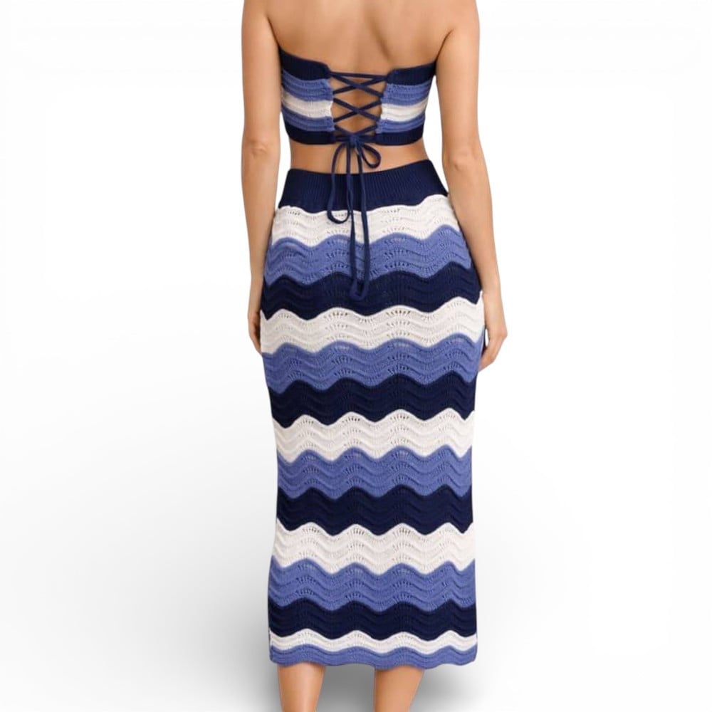 CONJUNTO MUJER HILO TEJIDO BEELA MAXI 463-30 COLOR AZUL - 2