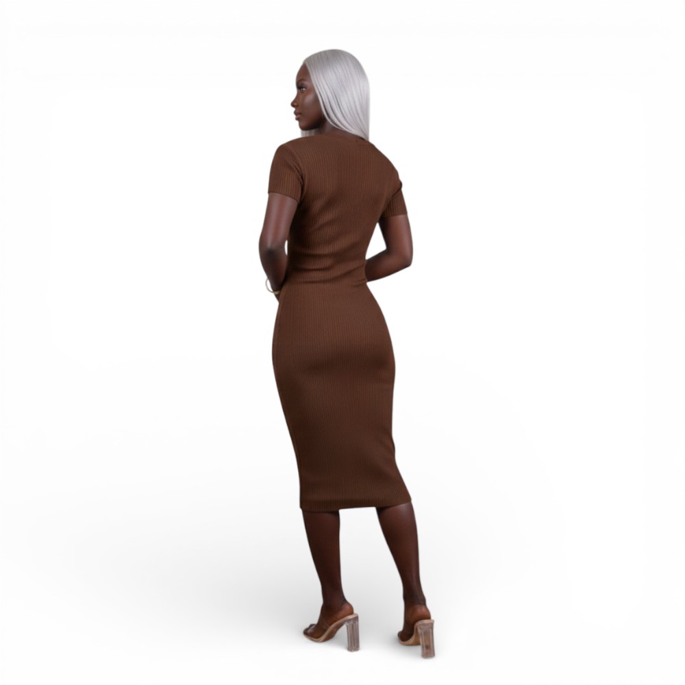 VESTIDO MCORTA HILO BOTONES 359-32 COLOR MARRON - 2