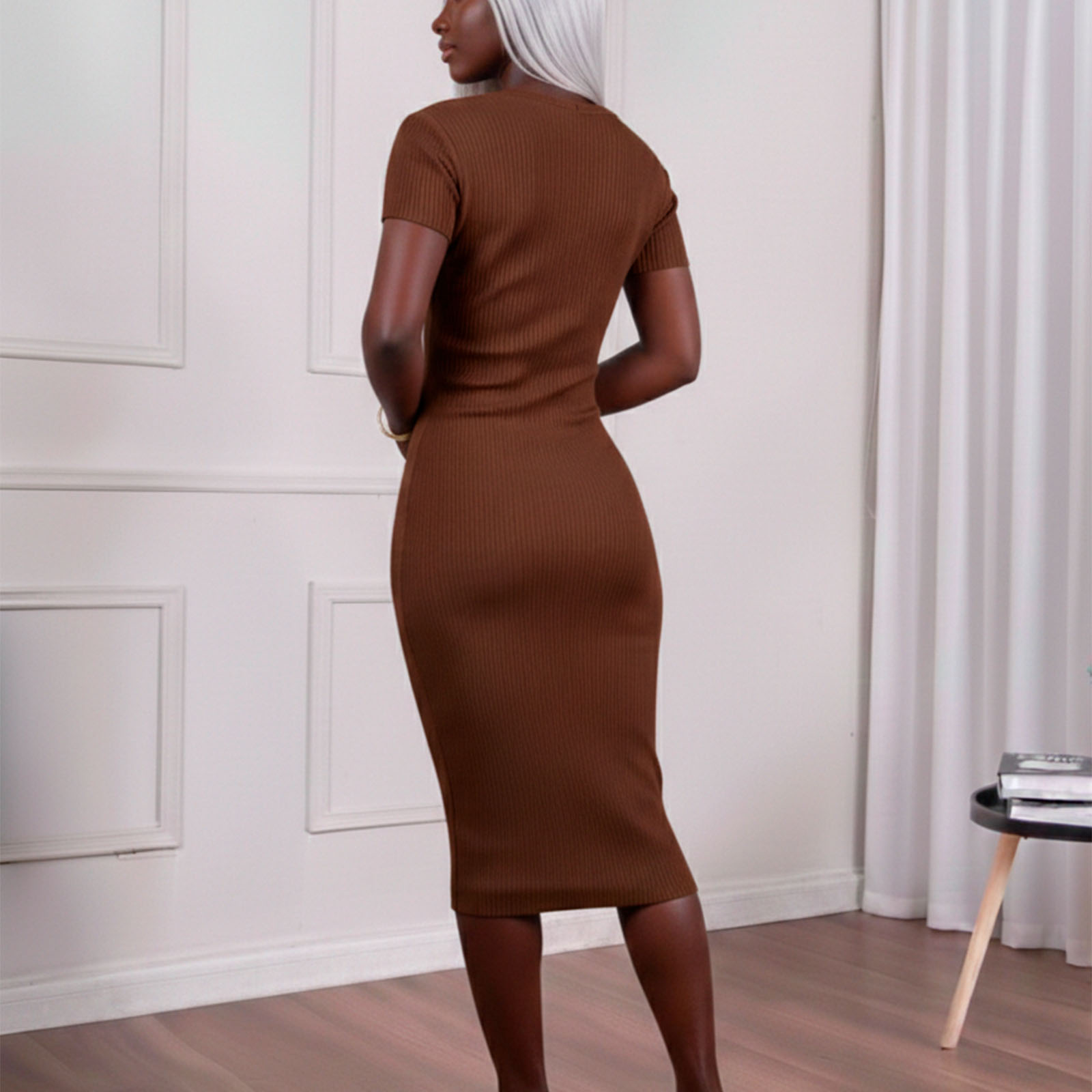 VESTIDO MCORTA HILO BOTONES 359-32 COLOR MARRON - 4