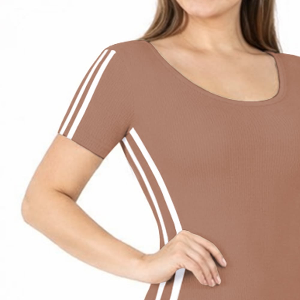 VESTIDO RAYADO MANGA CORTA AMARRE ATRAS RIB GRUESO TIC-16 COLOR COCOA - 4