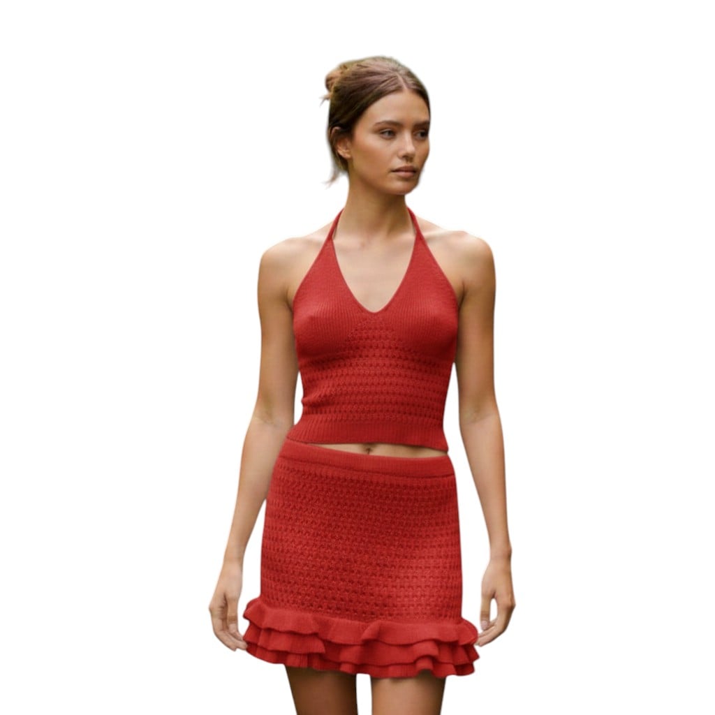 CONJUNTO MUJER TOP HALTER HILO ALGODON 358-26 COLOR ROJO - 1