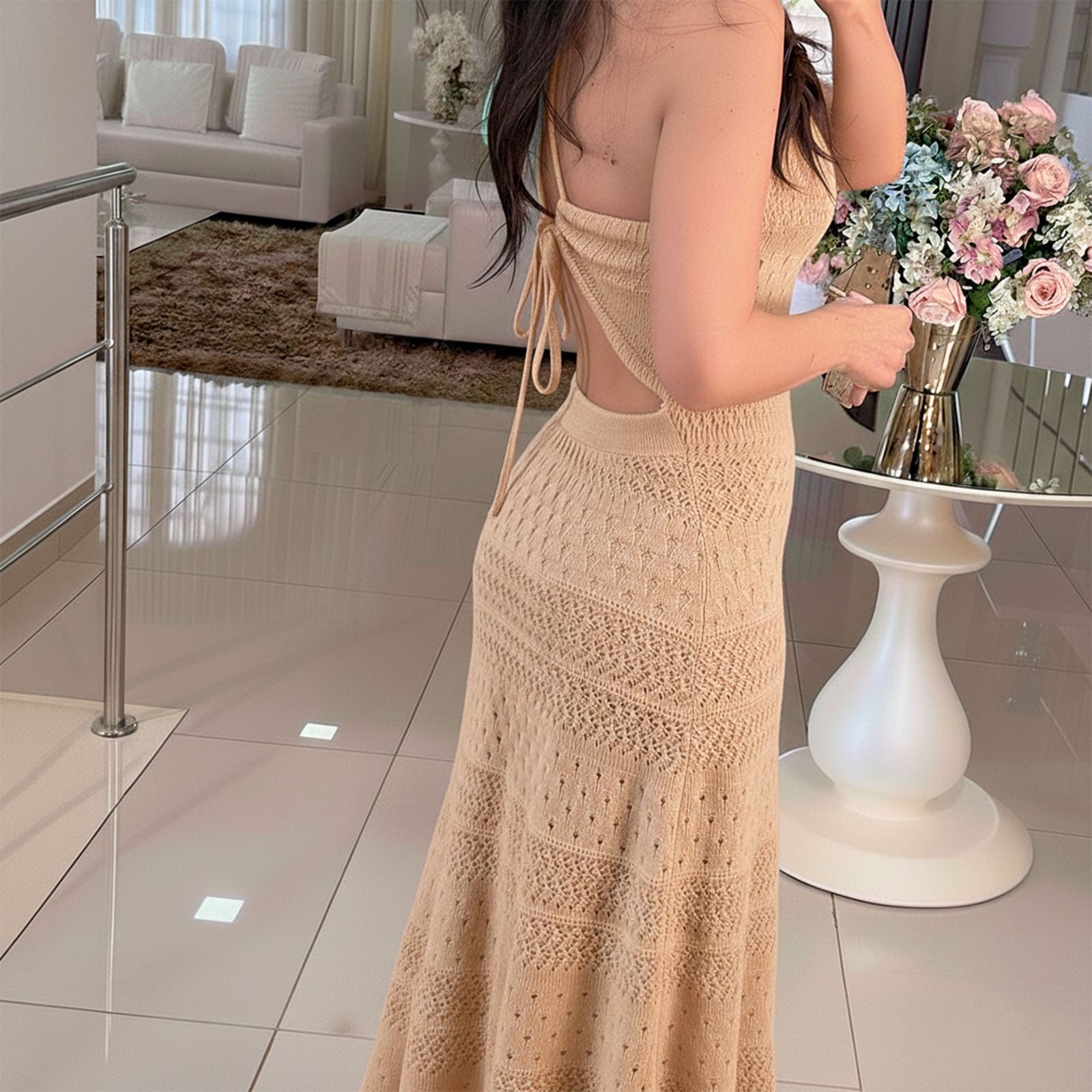 VESTIDO HILO MAXI ECOREYNA 463A-35 COLOR BEIGE - 3