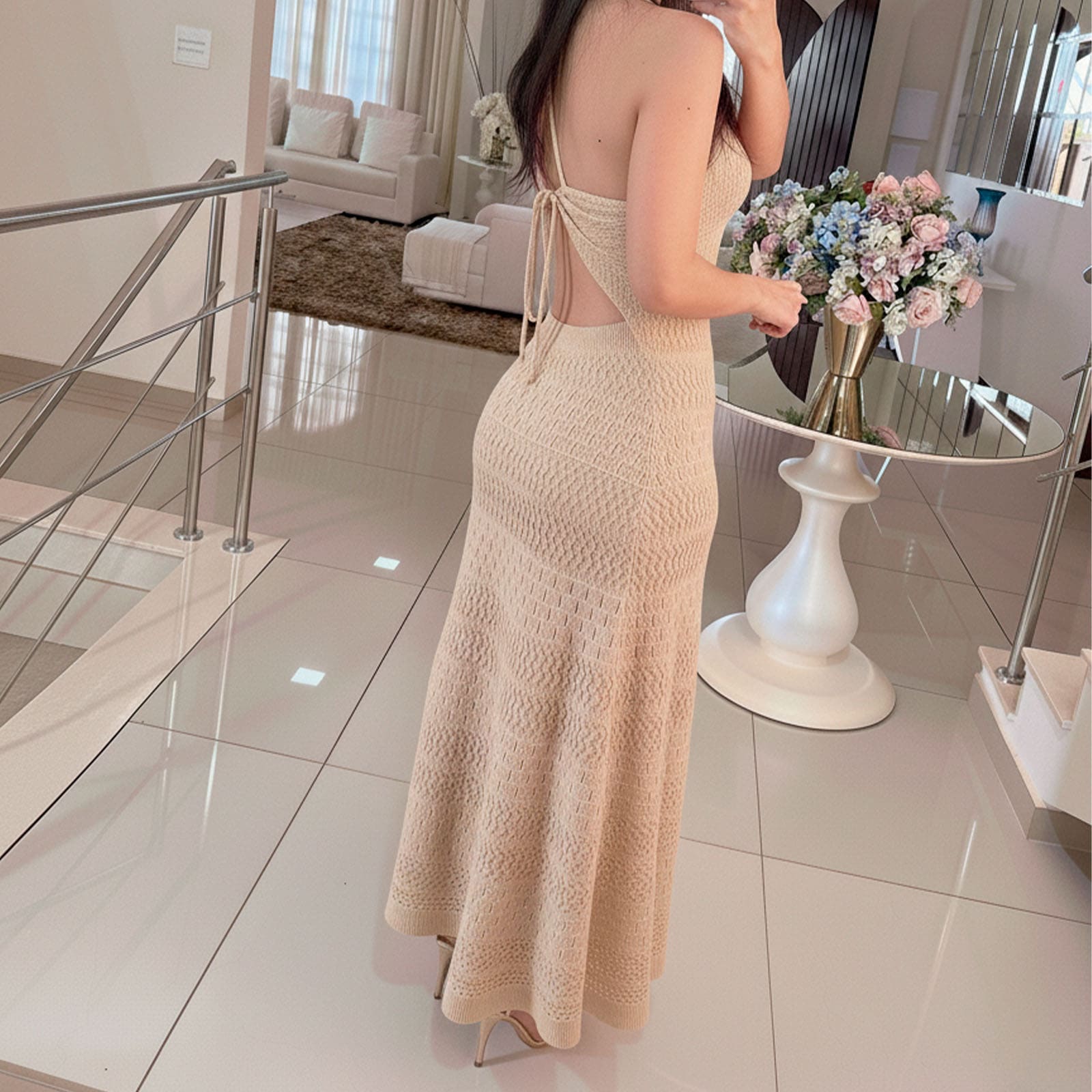 VESTIDO HILO MAXI ECOREYNA 463A-35 COLOR BEIGE - 4