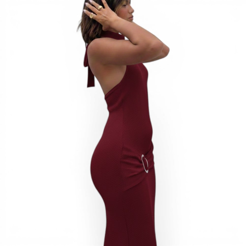 VESTIDO HALTER MAXI HILO COQUETA 463A-33 COLOR VINO - 2